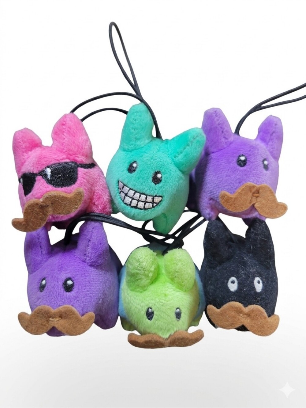 Kidrobot Kozik Labbit Mustache Sunglasses Grinning Plush Keychain 6pc Lot Tags